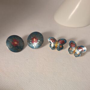 Blue Cloisonne Enamel Earrings Sets